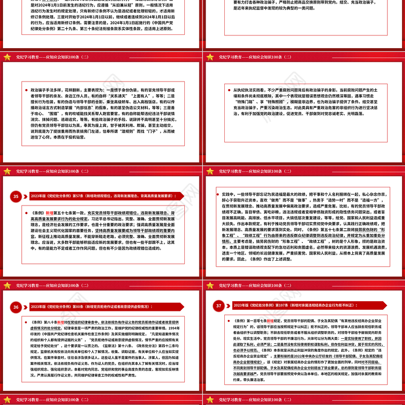 红色简洁党纪学习教育应知应会知识100条（二）党员干部学习PPT下载
