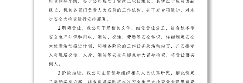 2021集团控股公司安全生产大检查开展情况汇报