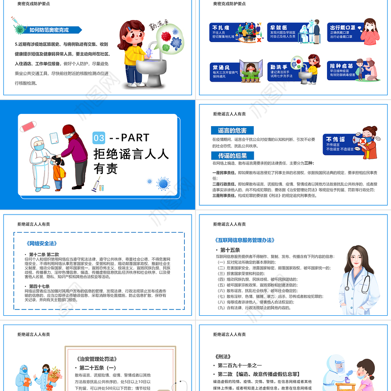 2022全国疫情防控PPT卡通风疫情防控宣传主题课件模板
