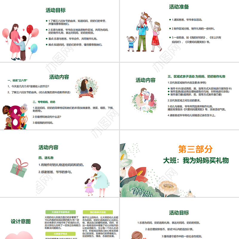 庆祝女神节感恩母亲幼儿园妇女节活动方案PPT模板