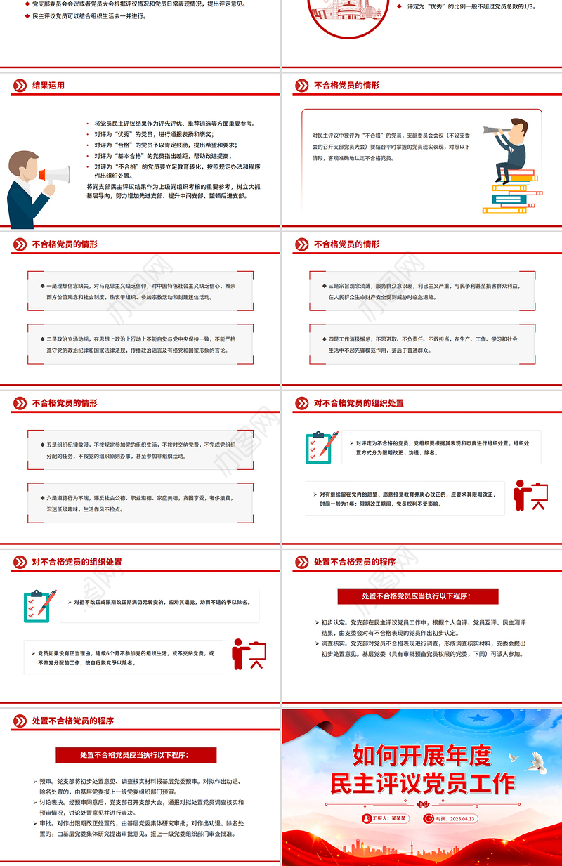 简洁风如何开展年度民主评议党员工作PPT课件