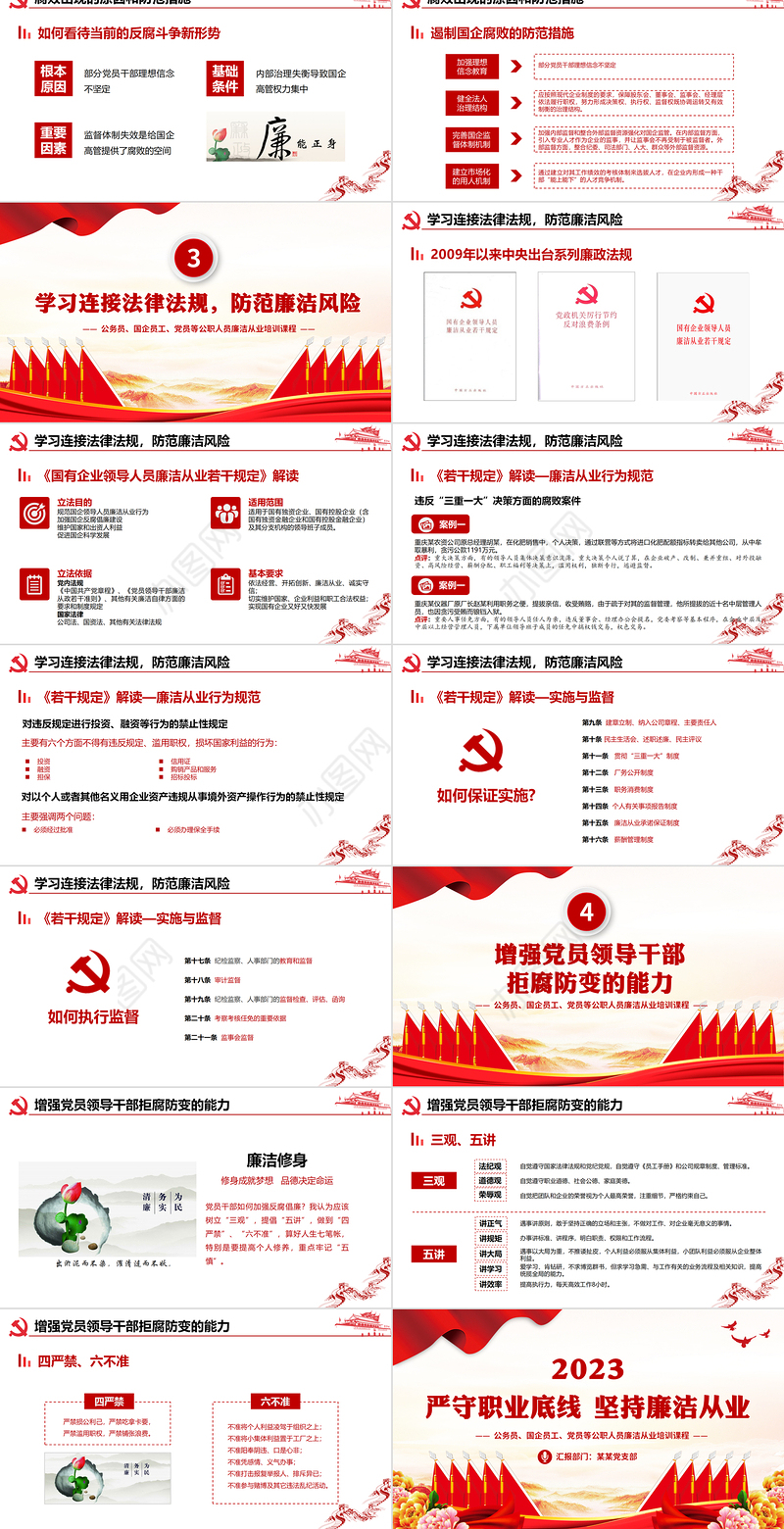 2023严守职业底线坚持廉洁从业PPT精美大气公务员国企员工党员等公职人员廉洁从业培训课程课件
