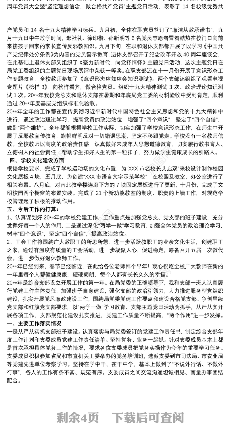 党总支副书记述职报告