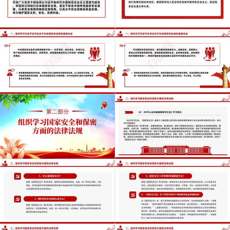 四月份主题党日PPT红色精美学习总体国家安全观主题微党课