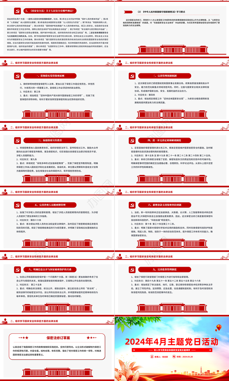 四月份主题党日PPT红色精美学习总体国家安全观主题微党课