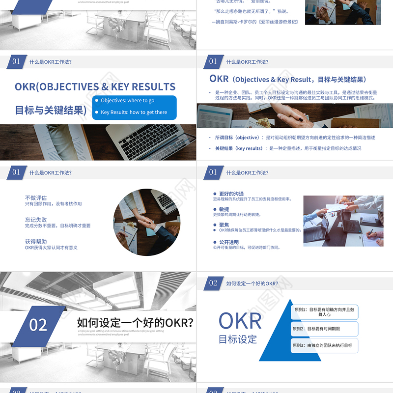 OKR工作法PPT简约清新员工目标设定与沟通OKR工作法PPT