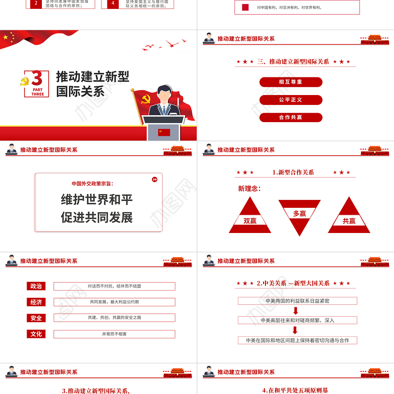 2021红色简约党课毛概课件第十三章第一节坚持和平发展道路PPT