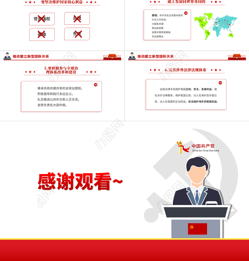 2021红色简约党课毛概课件第十三章第一节坚持和平发展道路PPT