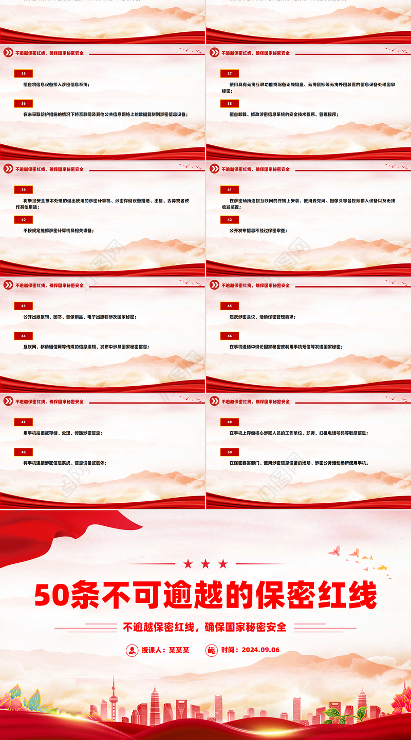 红色大气50条不可逾越的保密红线保密知识PPT课件下载