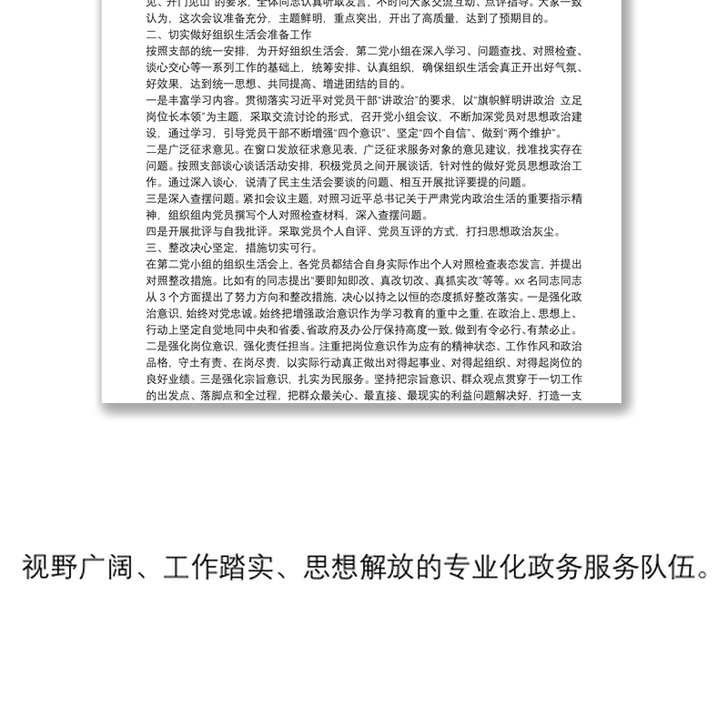 党小组组织生活会情况的报告