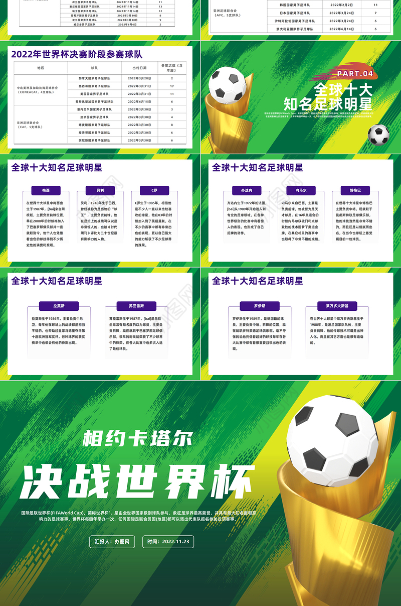 2022决战世界杯相约卡塔尔PPT简约风世界杯卡塔尔世界杯知识宣讲课件模板下载