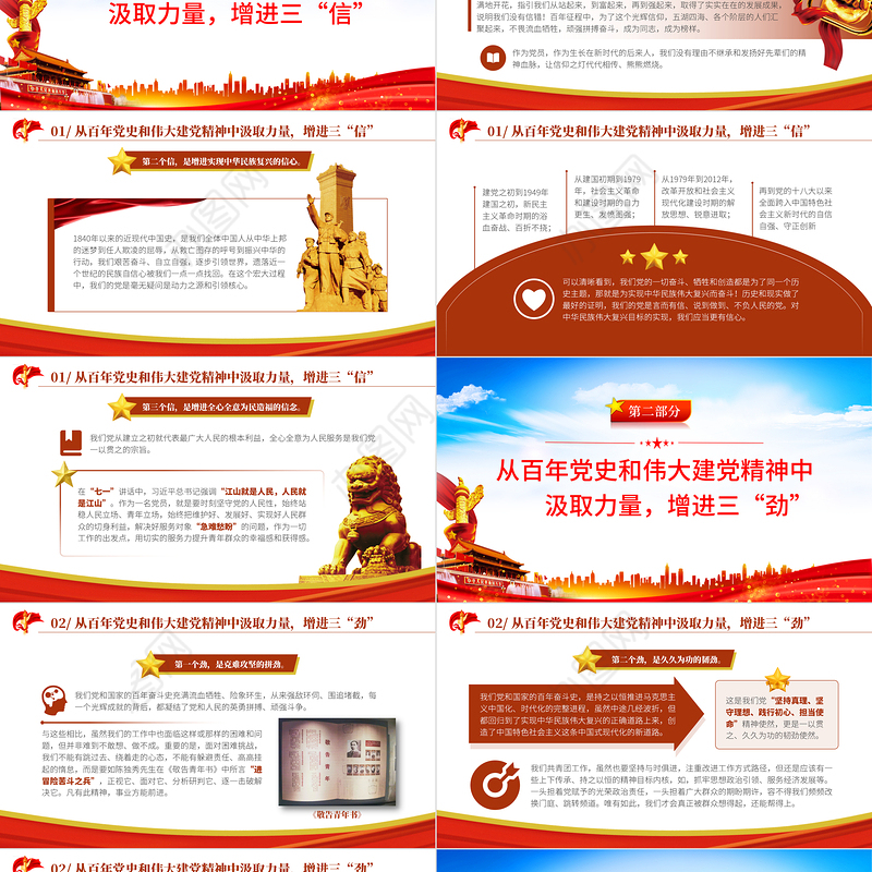 2021增强信劲力PPT红色党建风学习七一重要讲话精神党员培训辅导教育党课模板