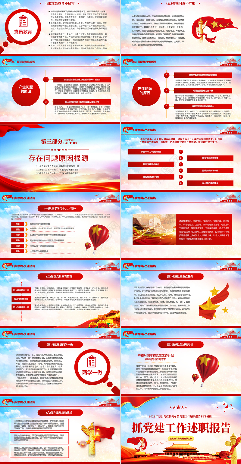 2022党组织书记抓党建工作述职报告PPT红色党建风基层党政机关单位党建工作述职报告专题党课课件模板