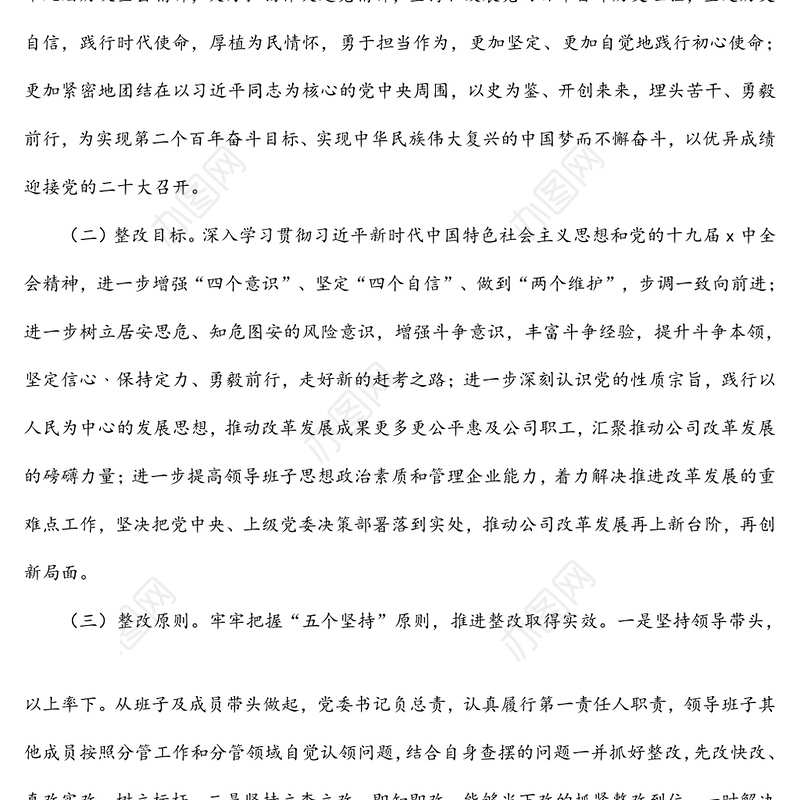 国企党委班子党史学习教育专题民主生活会整改方案