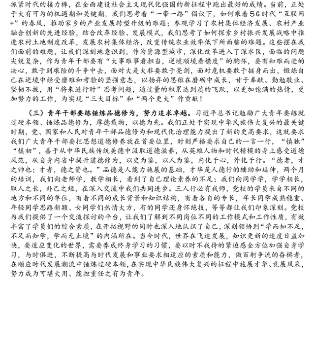 青年干部参加市委党校培训工作总结