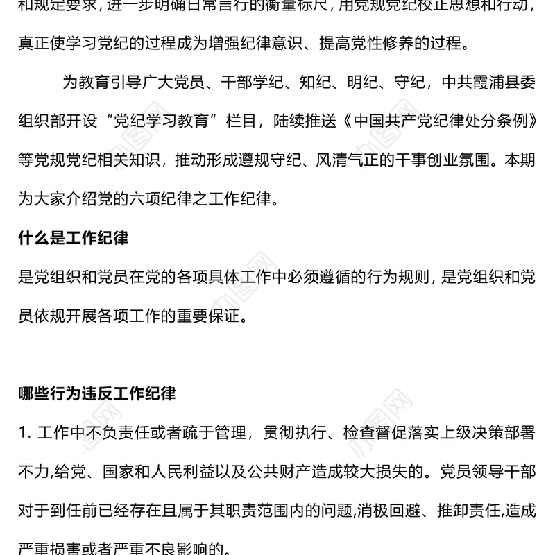 党的六大纪律之工作纪律PPT精美红色党的纪律学习党课课件(讲稿)