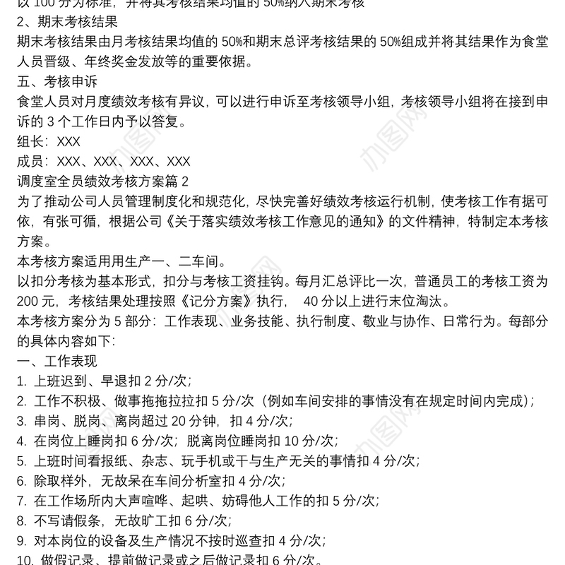 调度室全员绩效考核方案5篇