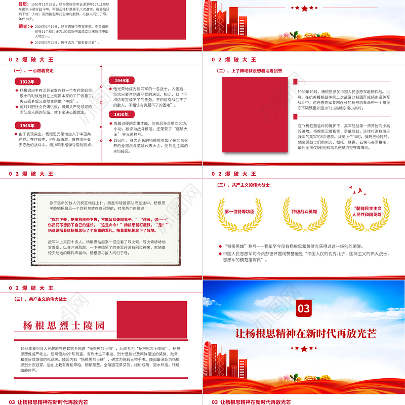 2022特级战斗英雄杨根思PPT精美风党员干部学习教育专题党课党建课件模板