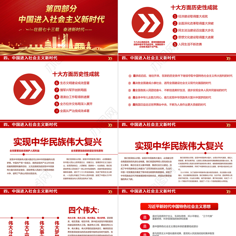 2022举国同庆盛世华诞PPT红色喜庆新中国成立73周年喜迎国庆七十三周年党课课件