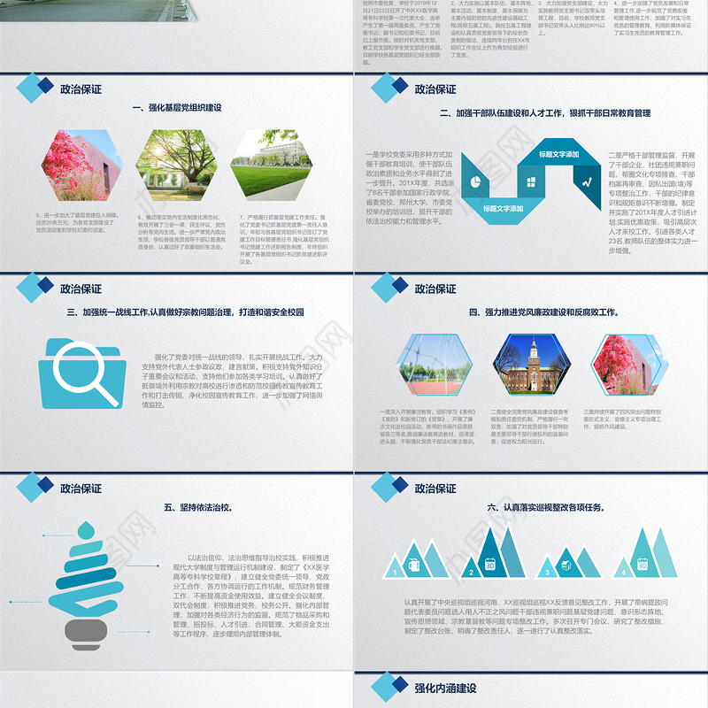 【含内容及范文1篇】蓝色学院风XX高校领导班子年终工作总结汇报报告PPT