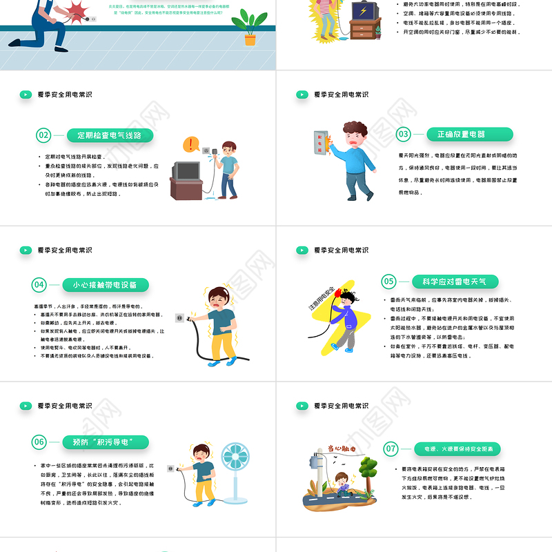 2022夏季用电安全PPT清新卡通风用电安全教育宣传主题班会课件模板下载