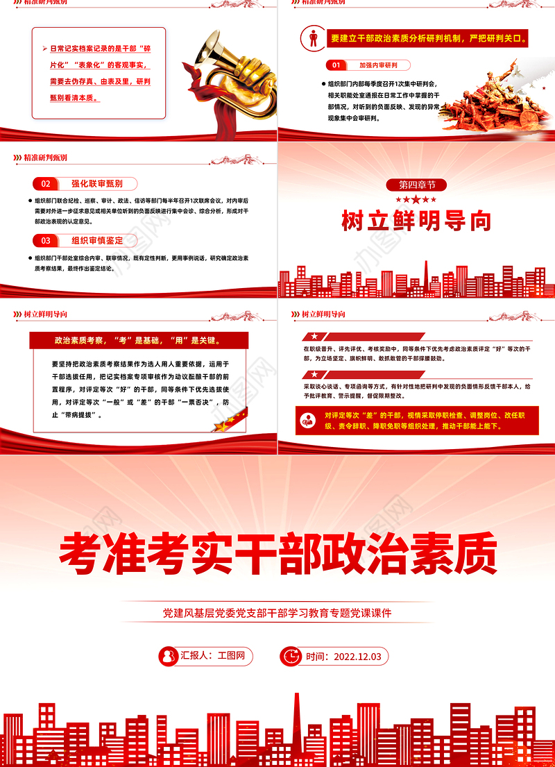 2022考准考实干部政治素质PPT红色党建风基层党委党支部干部学习教育专题党课课件模板