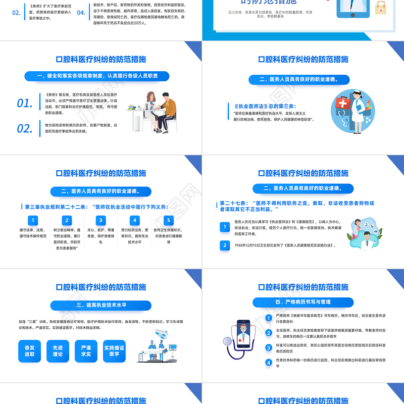2022口腔科医疗纠纷的防范PPT蓝色简约风医患关系防范专题培训课件