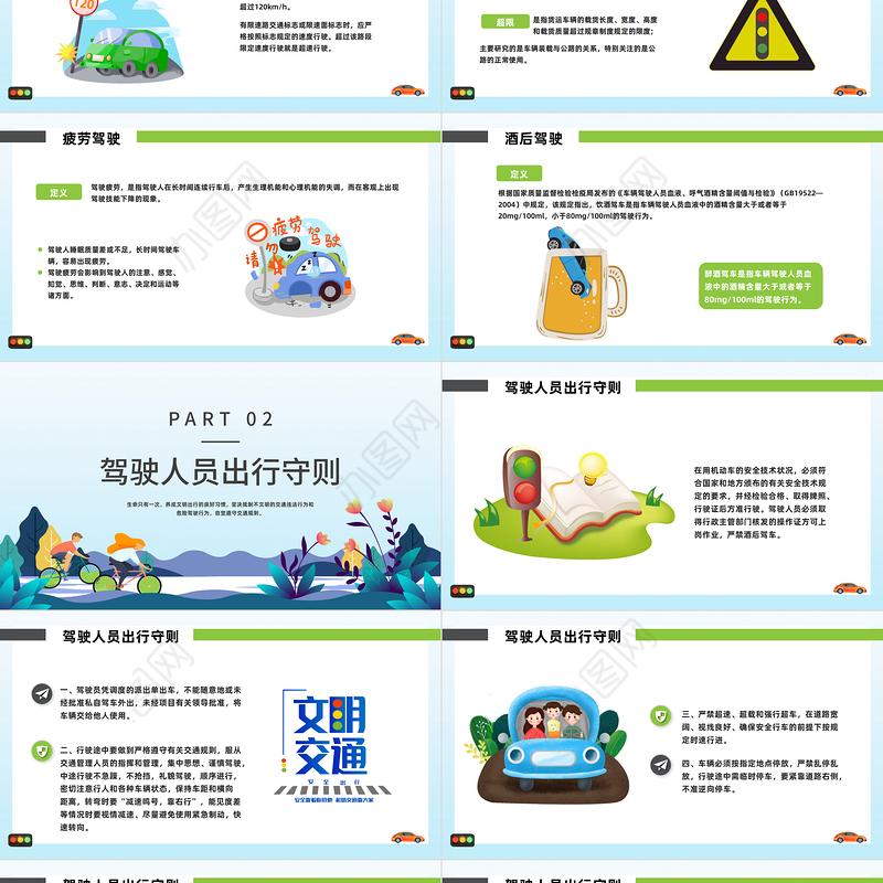 2022手握方向盘责任重如山PPT卡通风全国交通安全日培训课件模板