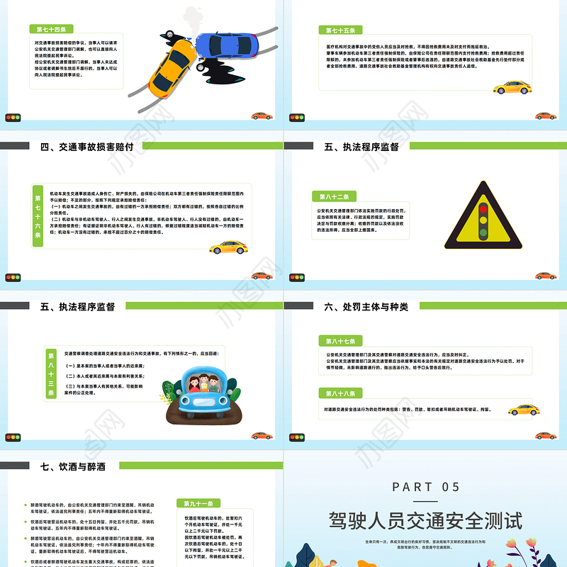 2022手握方向盘责任重如山PPT卡通风全国交通安全日培训课件模板