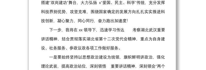 4篇心得体会x考察湖北武汉重要讲话精神心得体会范文4篇研讨发言材料参考