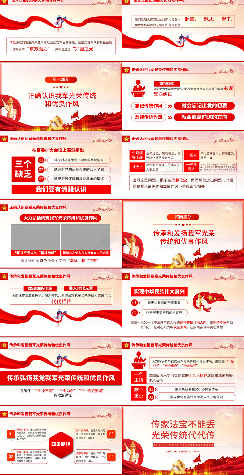 传家法宝不能丢光荣传统代代传PPT党建风2022年八一建军节军队部队主题教育党课培训课件模板