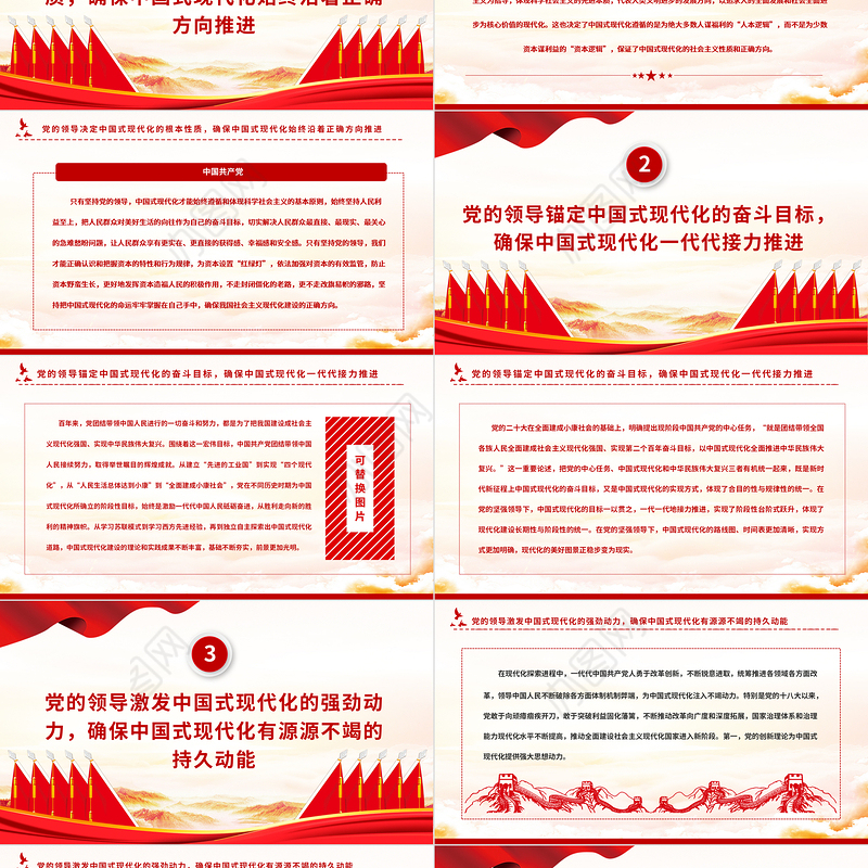 2023毫不动摇坚持党对中国式现代化的领导PPT大气精美风党员干部学习教育专题党课课件模板