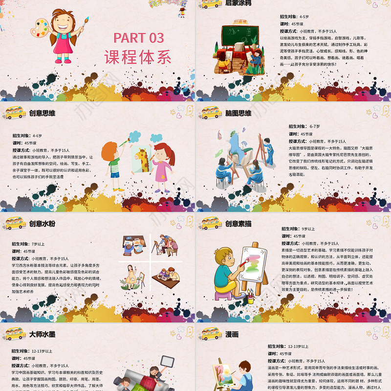 少儿美术培训招生兴趣绘画班PPT模版