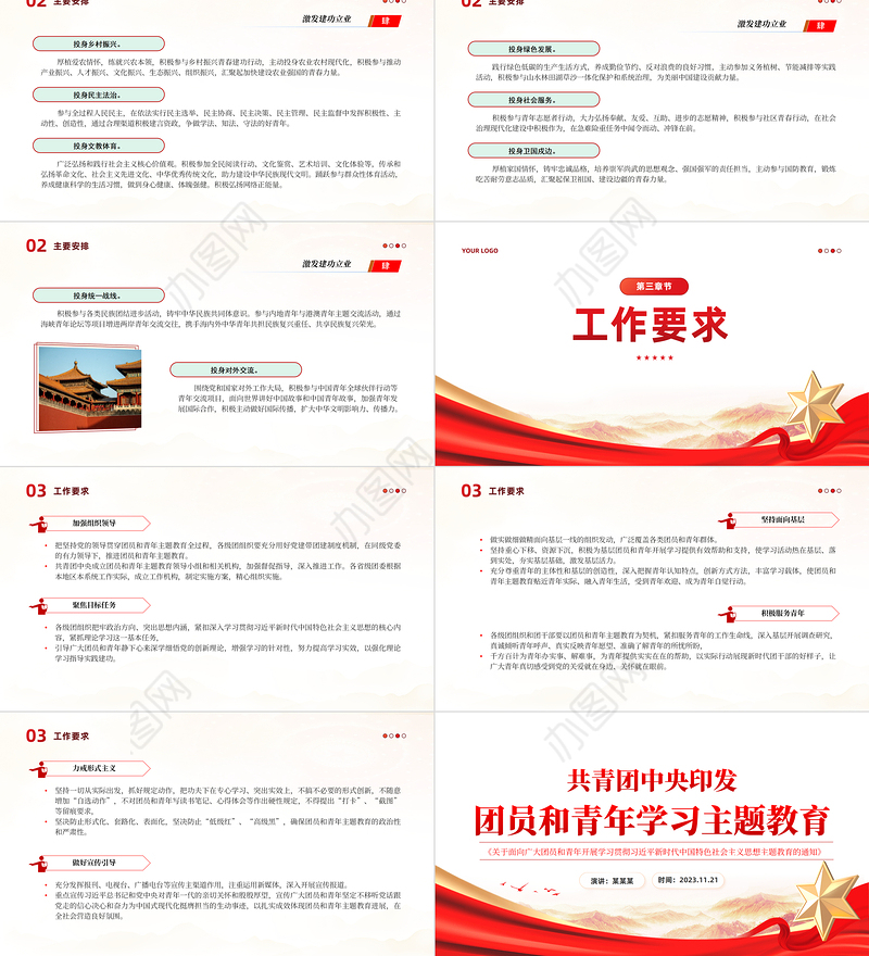 团员和青年主题教育PPT精美红色加强对共青团员的政治锻造和对广大青年的政治引领团课课件