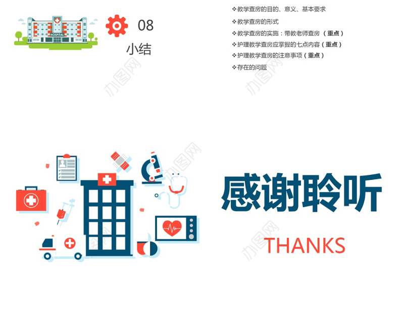 2018扁平简约医院护理查房教学PPT模板