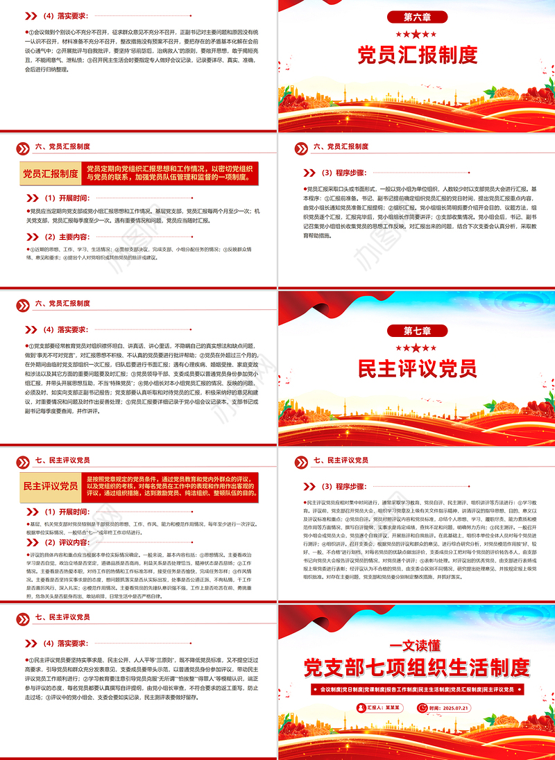 简洁实用党支部七项组织生活制度PPT党课