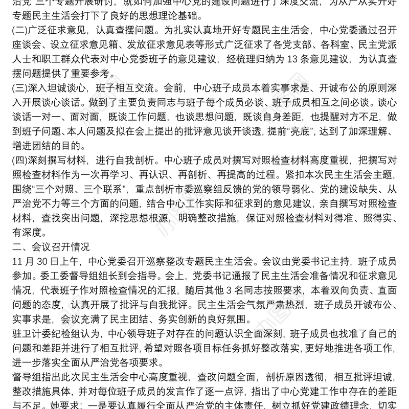 巡察整改专题民主生活会情况报告三篇