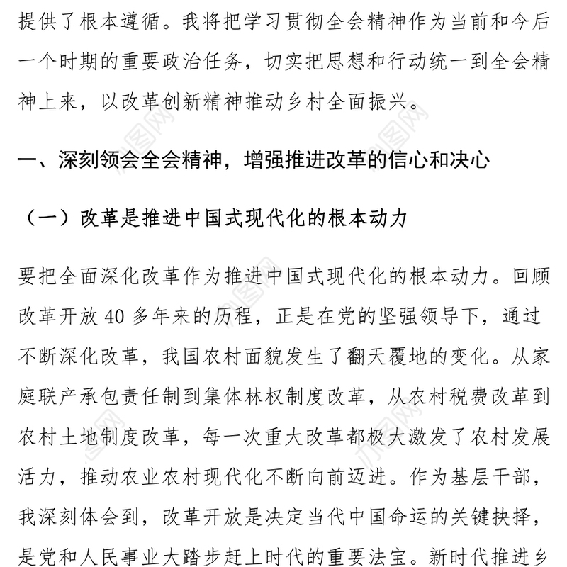 乡镇党委书记学习党的二十届三中全会精神研讨发言材料