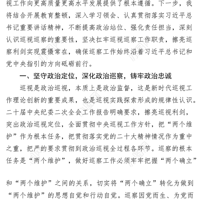 4篇纪检监察干部队伍教育整顿研讨发言材料含巡察干部纪委书记学习心得体会