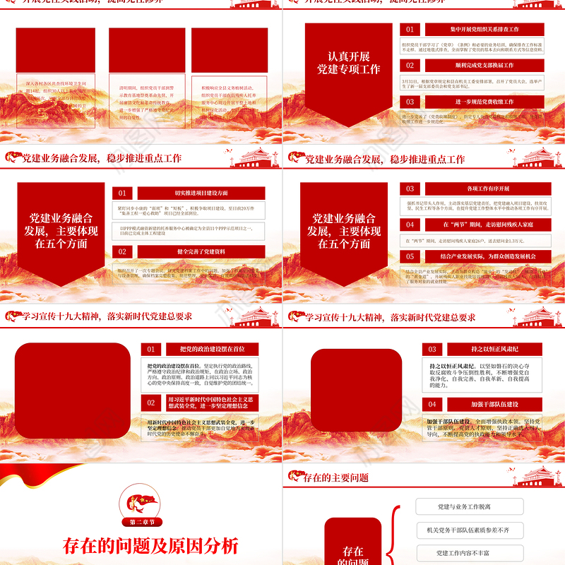 2022年中党建工作总结PPT红色大气基层党组织党支部工作汇报年度述职报告模板