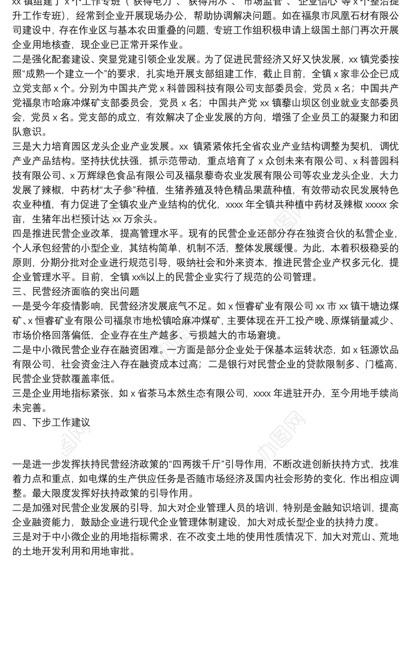 镇2021年民营经济发展情况工作情况汇报