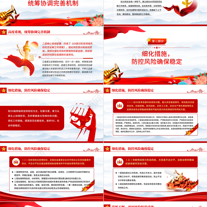 2022关于意识形态风险点排查和采取的防范措施PPT红色精美风党员干部学习教育专题党课党建课件模板