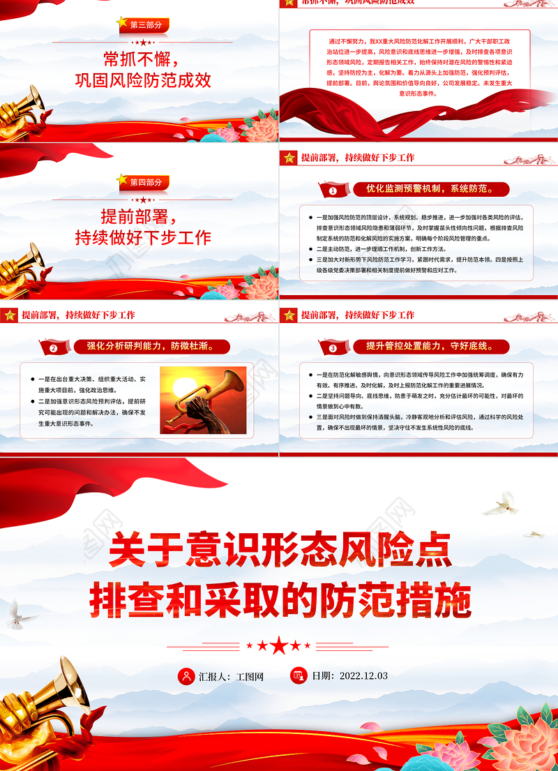 2022关于意识形态风险点排查和采取的防范措施PPT红色精美风党员干部学习教育专题党课党建课件模板