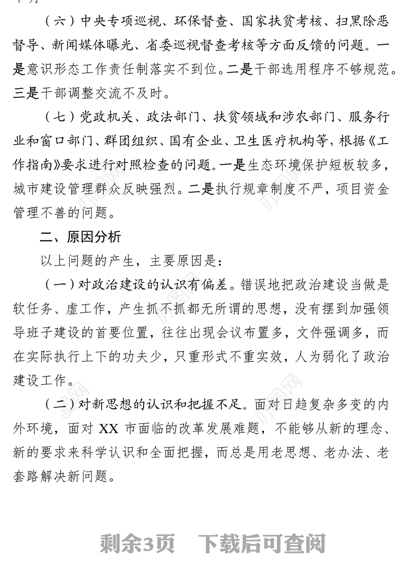 主题教育检视问题情况报告(领导班子)