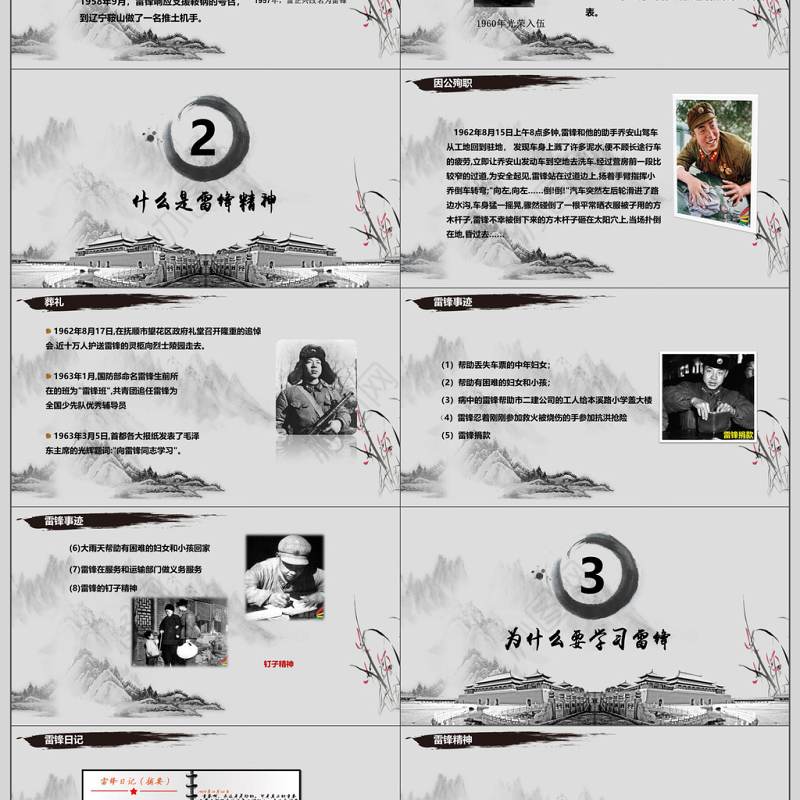 学雷锋好榜样红黑经典色系党建教育PPT模板