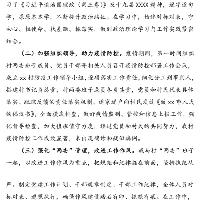 村支部书记2020年度述职报告