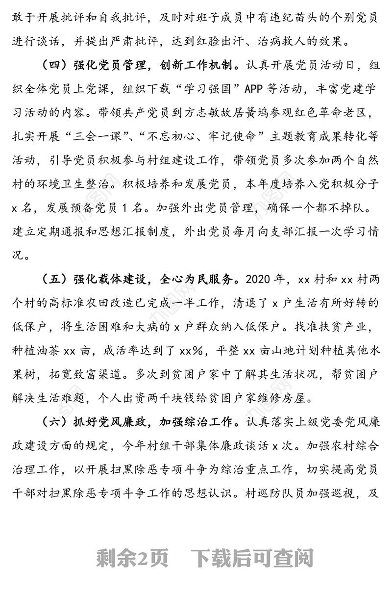 村支部书记2020年度述职报告