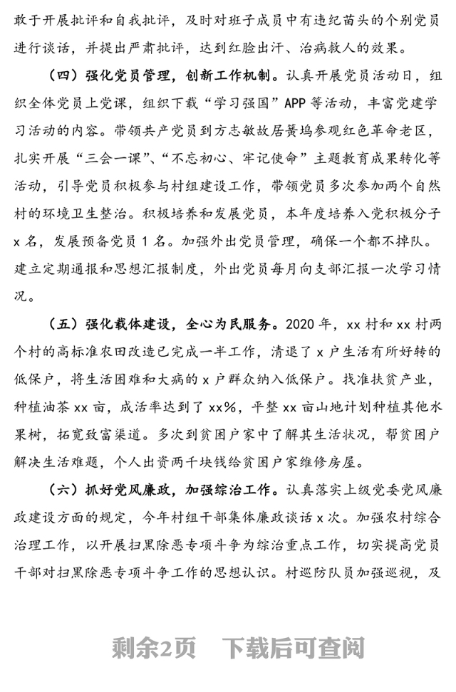 村支部书记2020年度述职报告