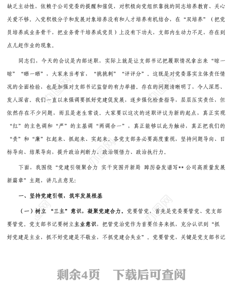 某国企党委书记在公司党建纪检工作会上的讲话含述职点评 (2)
