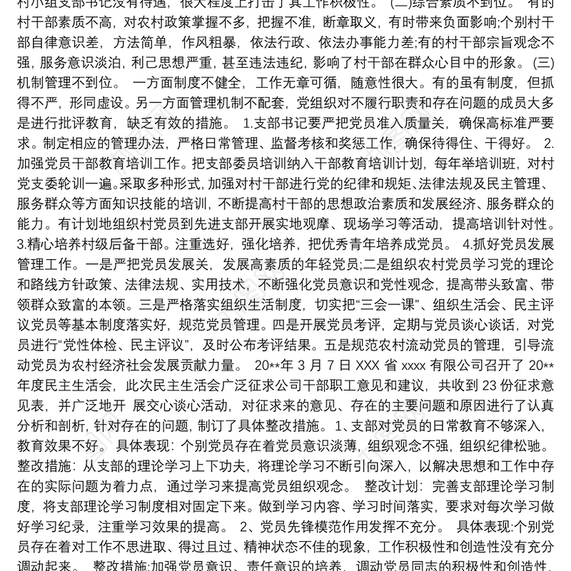 党支部问题清单及整改措施